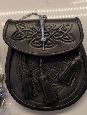 Black Celtic Embossed Leather Sporran Bag